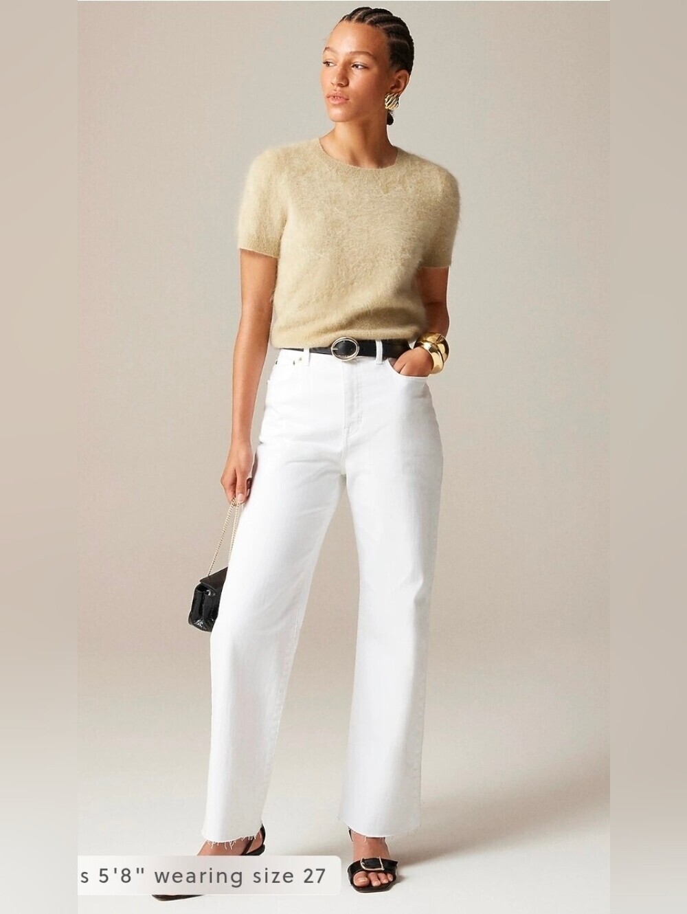 J. Crew Womens Curvy Slim Wide Leg Jean White Raw Hem Size 25 CH837